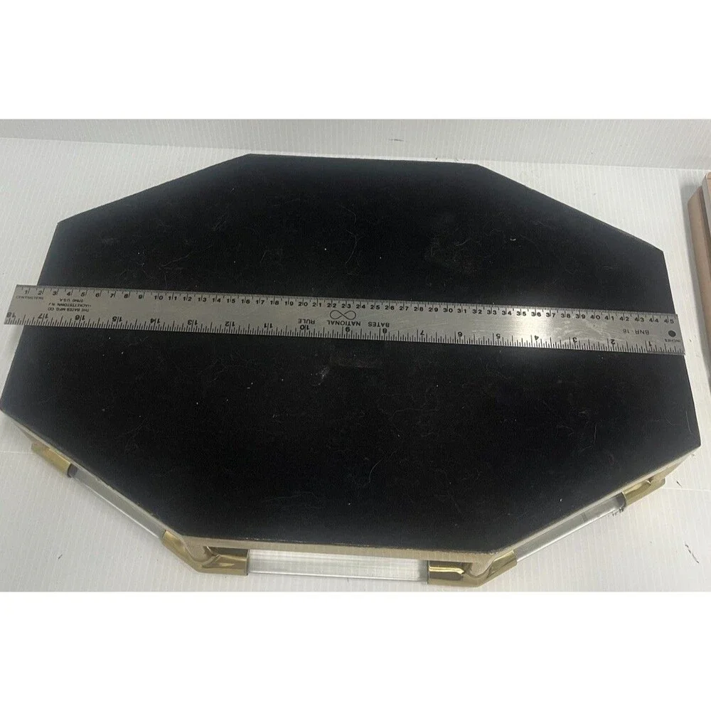 Jacques Style Octagon Big Tray Acrylic Glass Gold Tone Mirror
